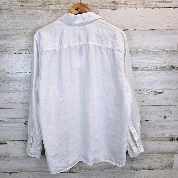 Structure 100% Linen Oversized Embroidered V-Neck Shirt Medium White Minimalist - Picture 3 of 13